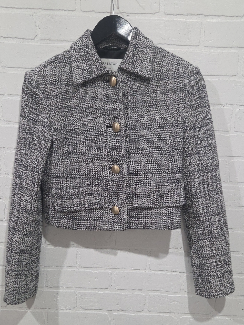 Babaton Black and White Tweed Crop Blazer